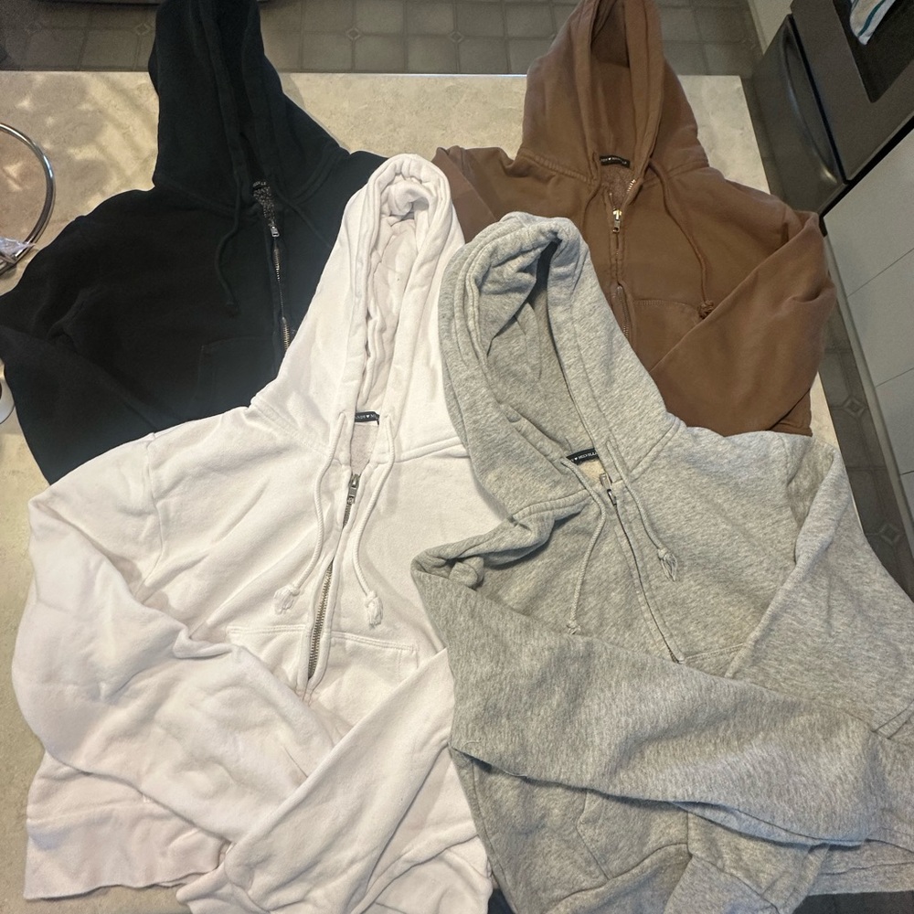 (4) Brandy Melville Black, White, Gray & Brown Hoodies - 4-Pack